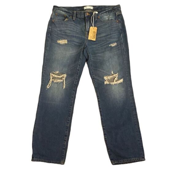 NEW Madewell Boyjean Straight Leg Jeans Medium Wash Distressed Size 29 - Picture 1 of 5